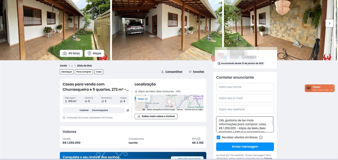 Anúncio aberto no portal imobiliário com o botão flutuante do Clipper